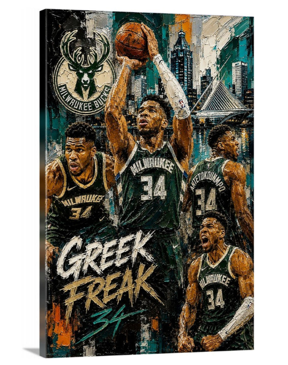 Giannis Antetokounmpo, Milwaukee Bucks, Minnesota Timberwolves, nba, nba art, sports art, painting, minnesota, timberwolves.