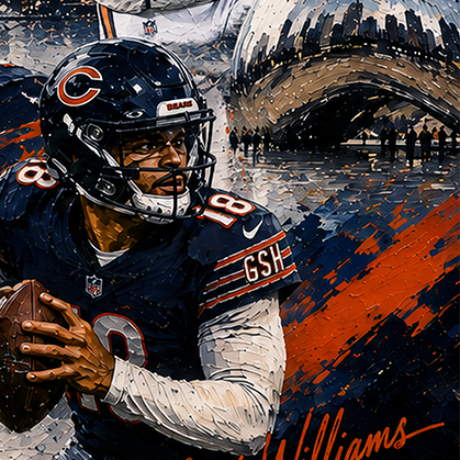 Caleb Williams, Chicago Bears, jayden daniels, washington commanders, kurt warner, rams, la rams, greatest show on turf, Seattle Seahawks, Seahawks, Seattle, superbowl, san marcos, california, nfl runningback, marshawn lynch, lynch, Oakland, raiders, usa today, byu, allpro, nfl art, nfl painting, painting, oil painting.