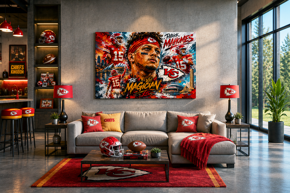 patrick mahomes, kansas city chiefs, chiefs, super bowl, sports art, oil art, oil painting, sports painting, texas red raiders, texas tech, iowa state, cyclones,