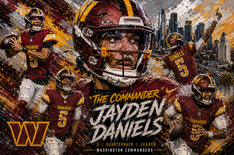 jayden daniels, washington commanders, kurt warner, rams, la rams, greatest show on turf, Seattle Seahawks, Seahawks, Seattle, superbowl, san marcos, california, nfl runningback, marshawn lynch, lynch, Oakland, raiders, usa today, byu, allpro, nfl art, nfl painting, painting, oil painting.