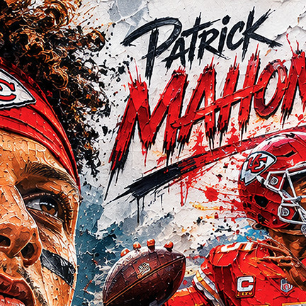 patrick mahomes, kansas city chiefs, chiefs, super bowl, sports art, oil art, oil painting, sports painting, texas red raiders, texas tech, iowa state, cyclones,