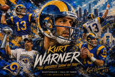 kurt warner, rams, la rams, greatest show on turf, Seattle Seahawks, Seahawks, Seattle, superbowl, san marcos, california, nfl runningback, marshawn lynch, lynch, Oakland, raiders, usa today, byu, allpro, nfl art, nfl painting, painting, oil painting.