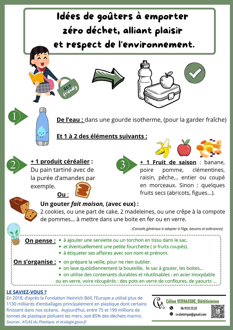 Affiche de gouter équilibré et zéro déchet par Céline Verhaeghe, diététicienne à Villefranche s/s