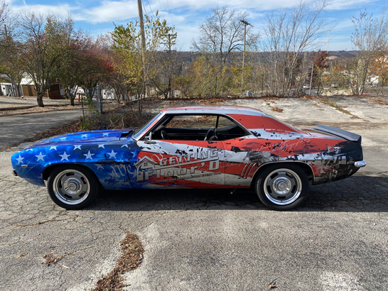 Patriotic car with American flag design Getting Floor'd wrap
