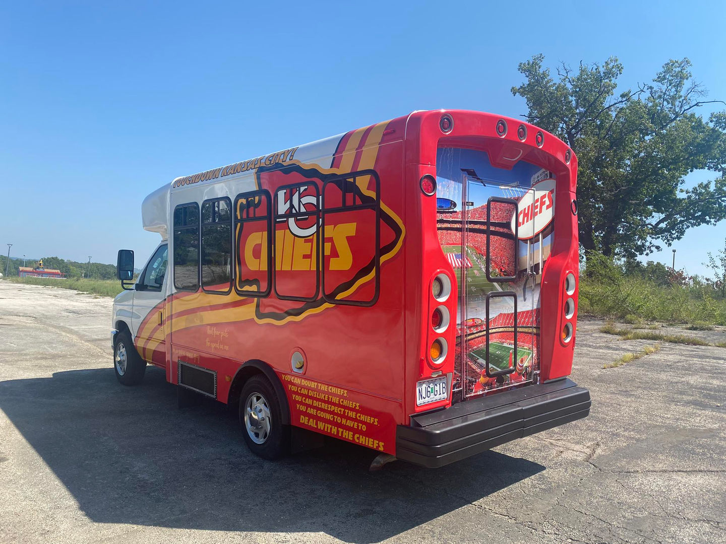 Kansas City Chiefs Three Quarter Wrap Party Bus back driver corner