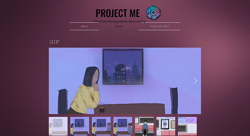 A title called Project Me with a menu, and a image with a red background
