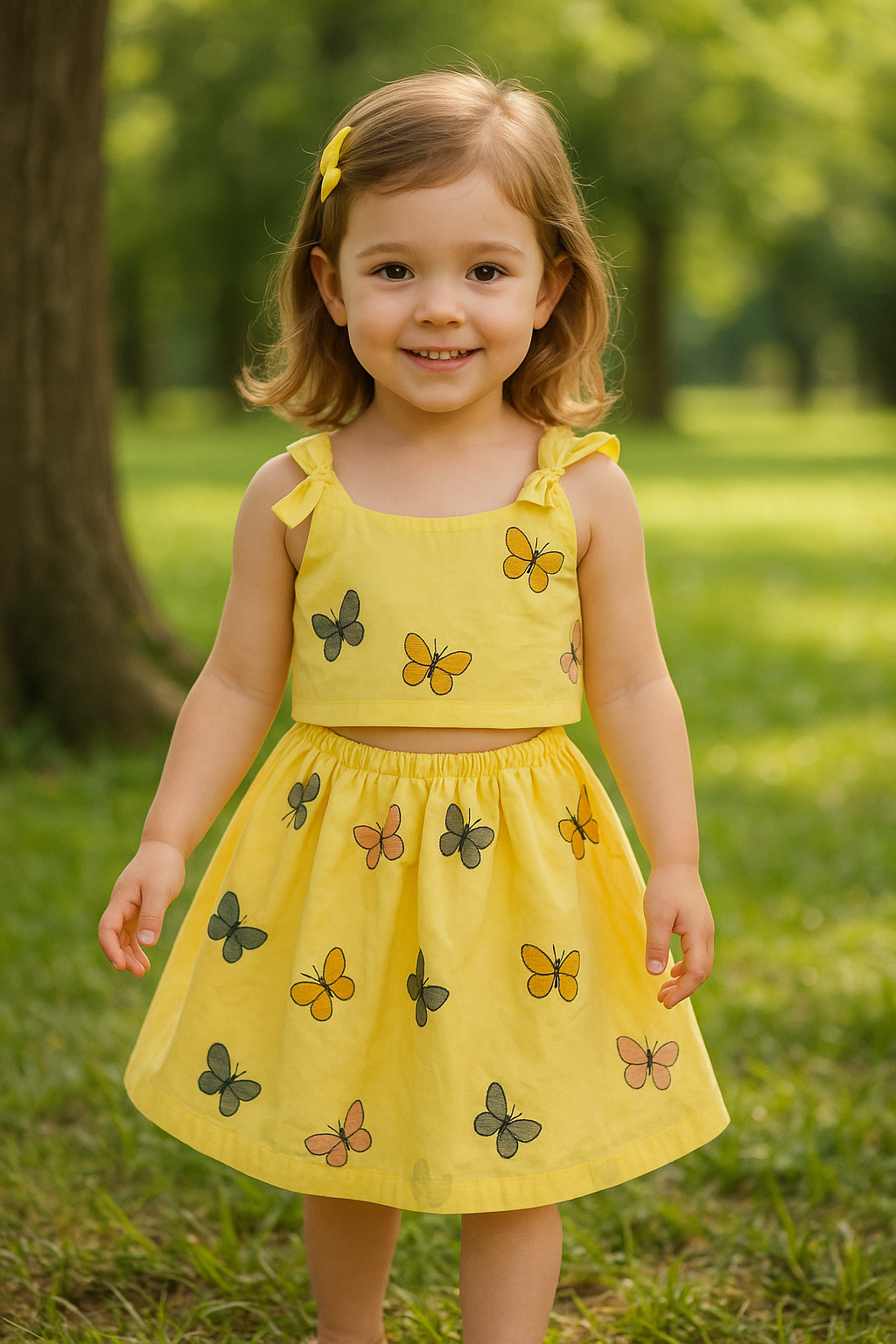 Butterfly Embroidered Crop top and Skirt