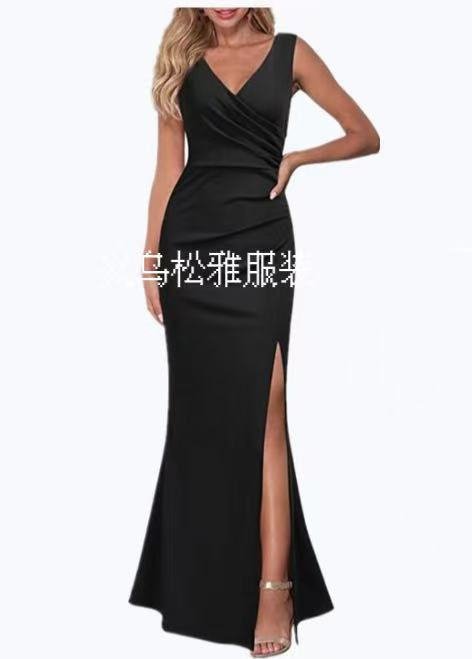 Miniatura: 2024 Cross-Border Women's Sleeveless V Neck Slit Evening Dress Cocktail Party Dr