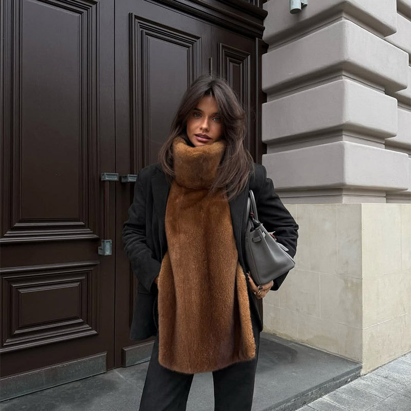 Miniatura: Solid Short Faux Fur Coats Women Warm Lapel Long Sleeve Loose Outerwear 2025 Aut
