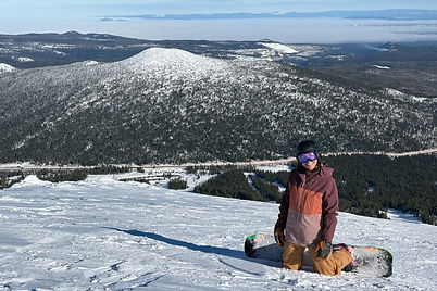 Michelle Eidam snowboarding at Mt. Bachelor near Bend, Oregon