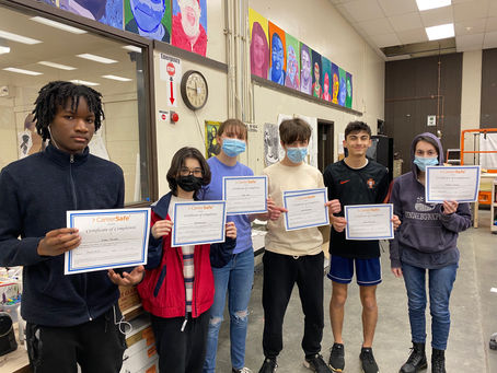 Sophomores celebrate finishing their 10-hour OSHA certifications!