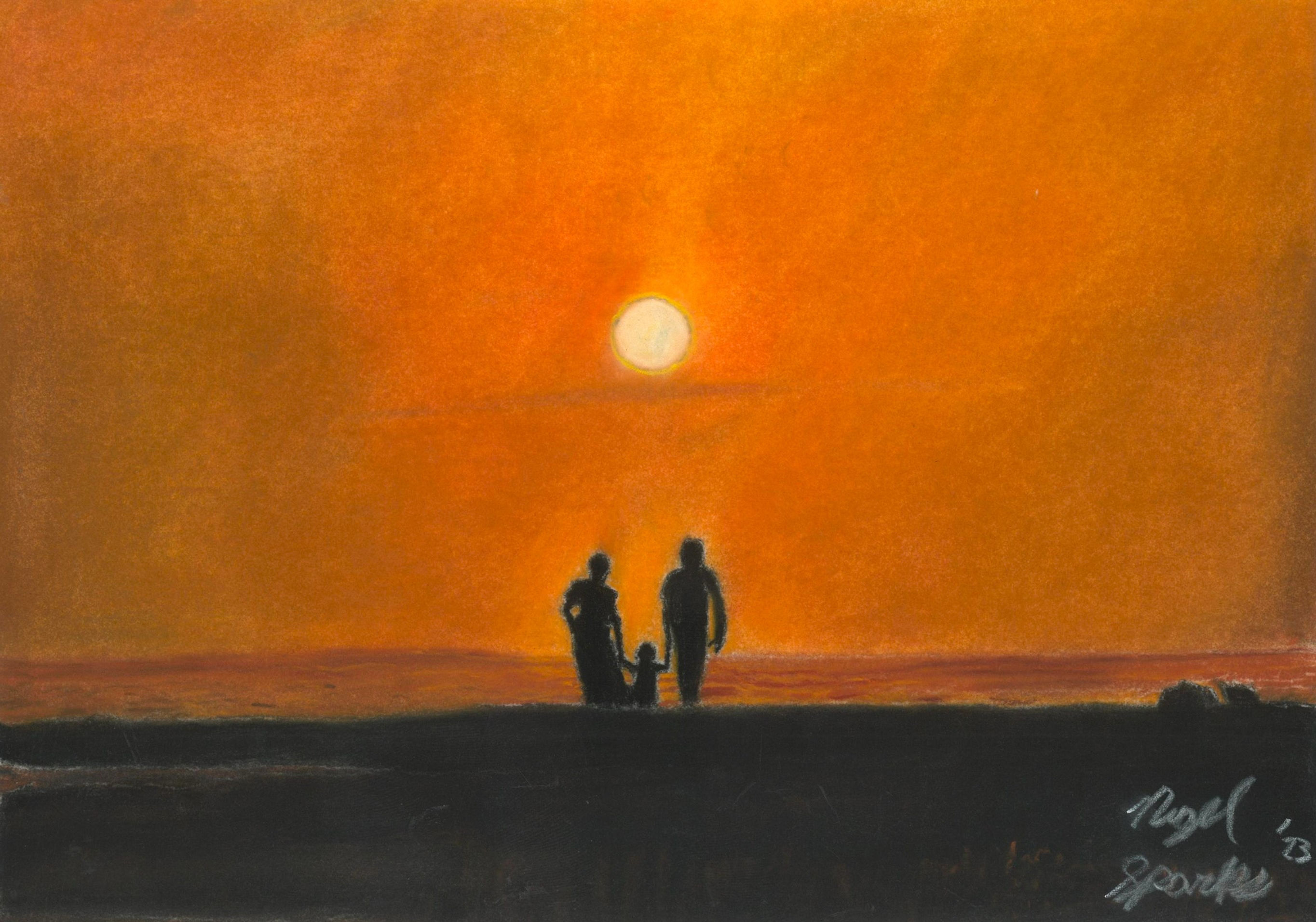 "Harmony At Dusk A Family's Embrace" Pastel Drawing Print (Downloadable File)
