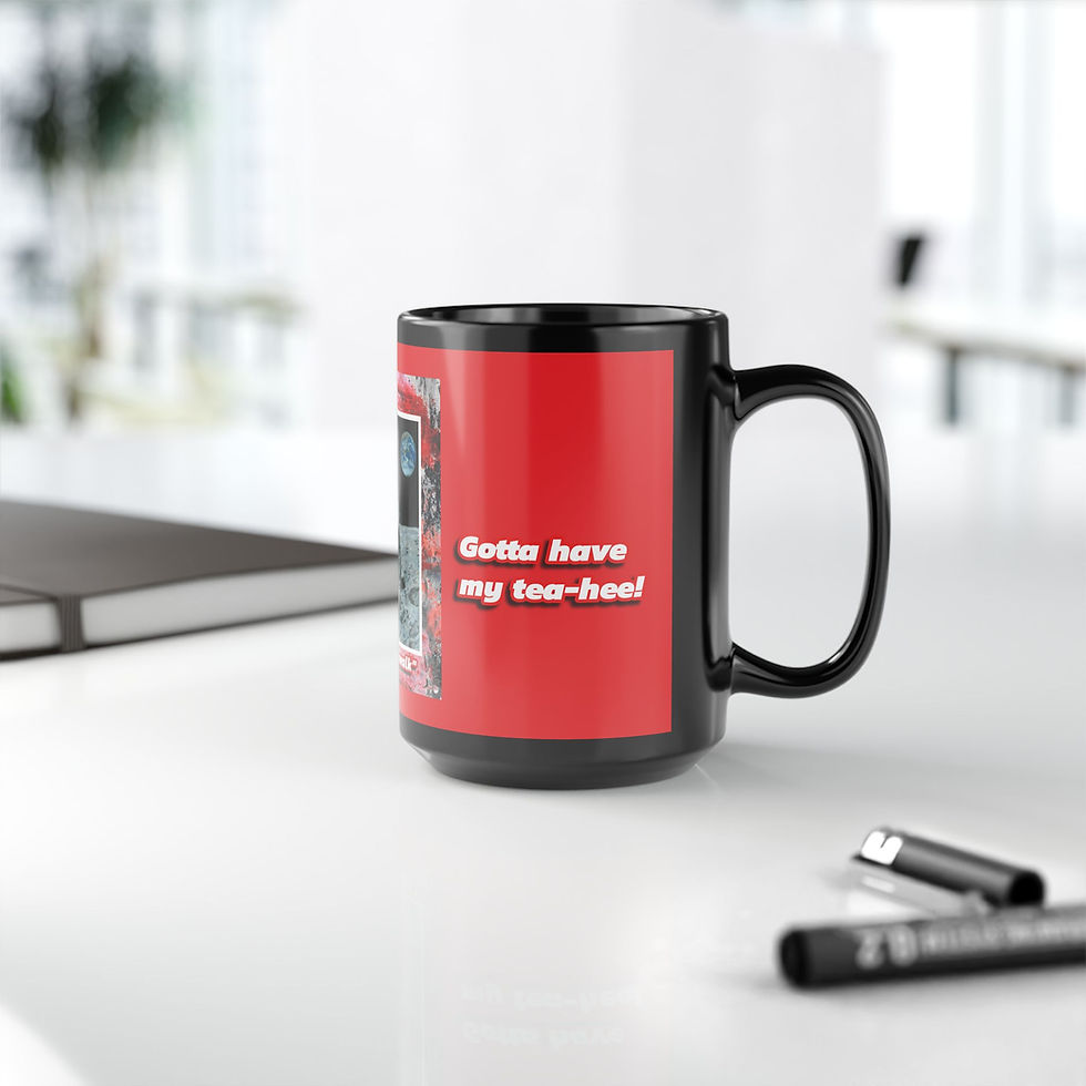 Thumbnail: "The Moonwalk" Black Mug with Abstract Painting Background