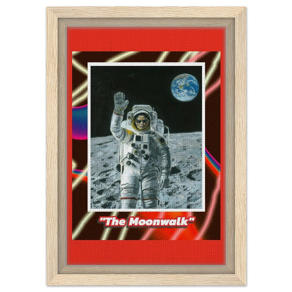 Thumbnail: "The Moonwalk" Framed Canvas Drawing Print with Graphic Design Background