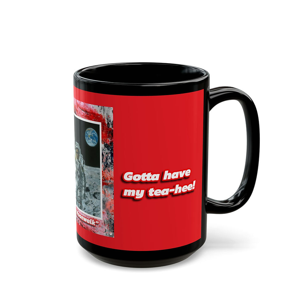 Thumbnail: "The Moonwalk" Black Mug with Abstract Painting Background