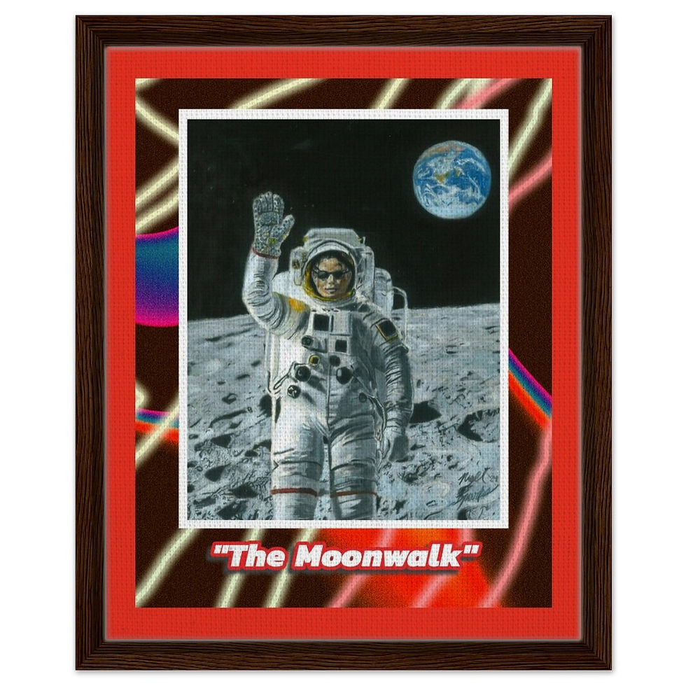 Thumbnail: "The Moonwalk" Framed Canvas Drawing Print with Graphic Design Background