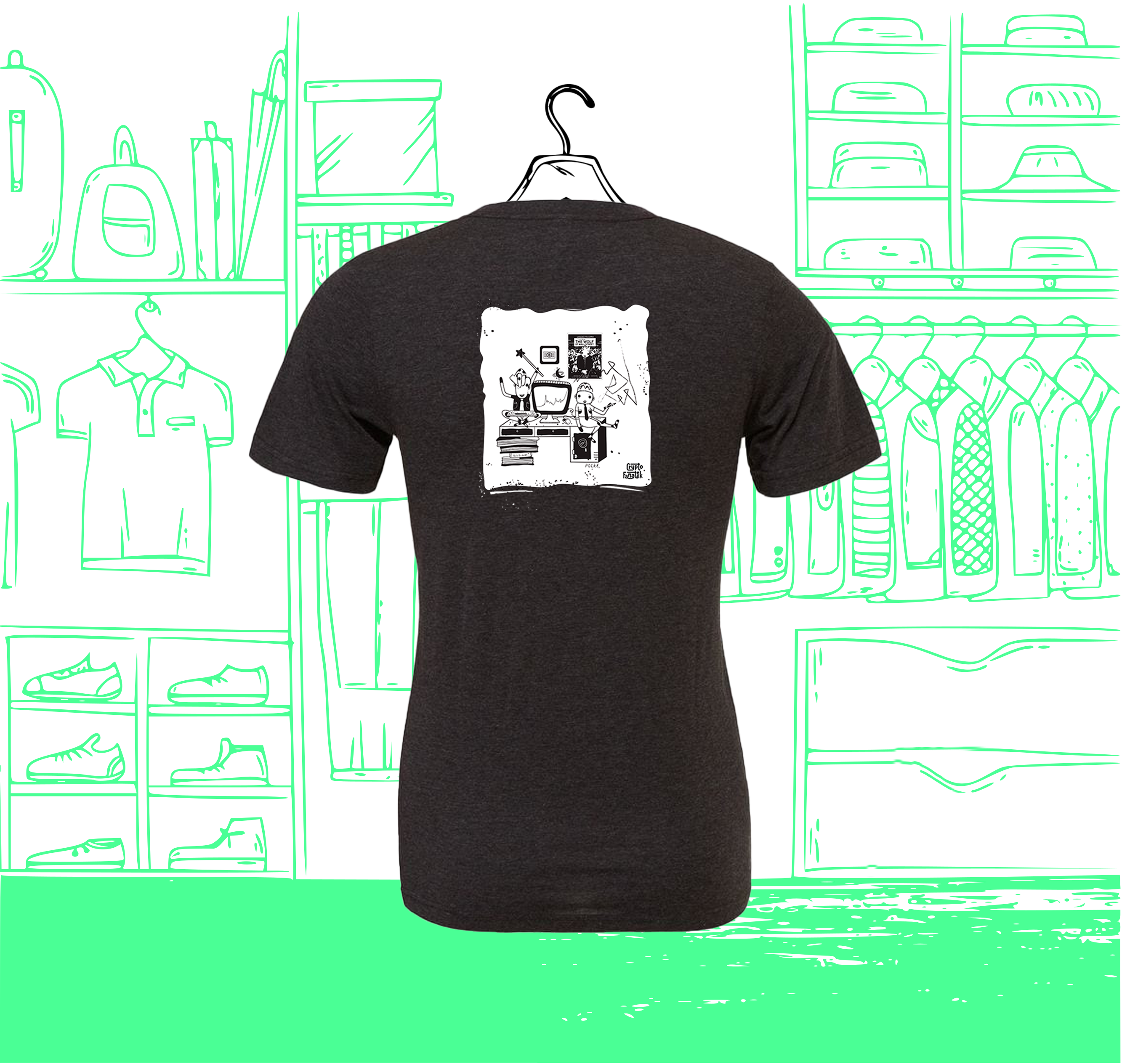 Camiseta Hombre Escote Pico Corte Ajustado Trading Scene Visual Espalda