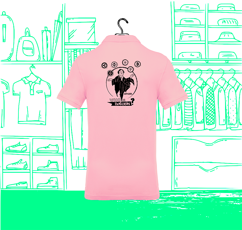 Kopie des Satoshi Nakamoto Herren-Poloshirts mit sichtbarer Rückseite