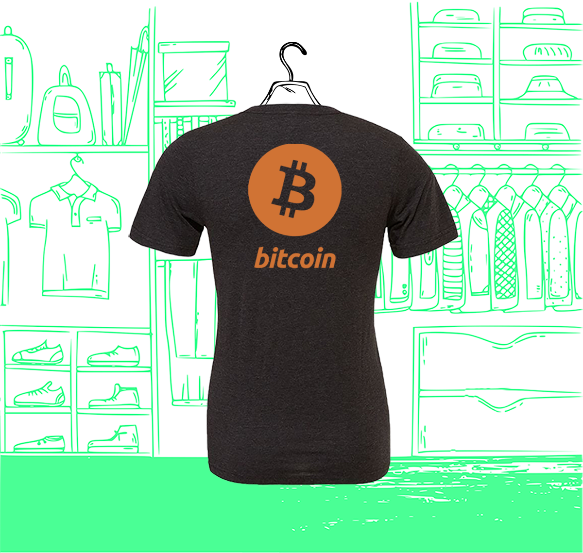 Camiseta Hombre Cuello Pico Slim Fit Bitcoin Cobre Visual Espalda
