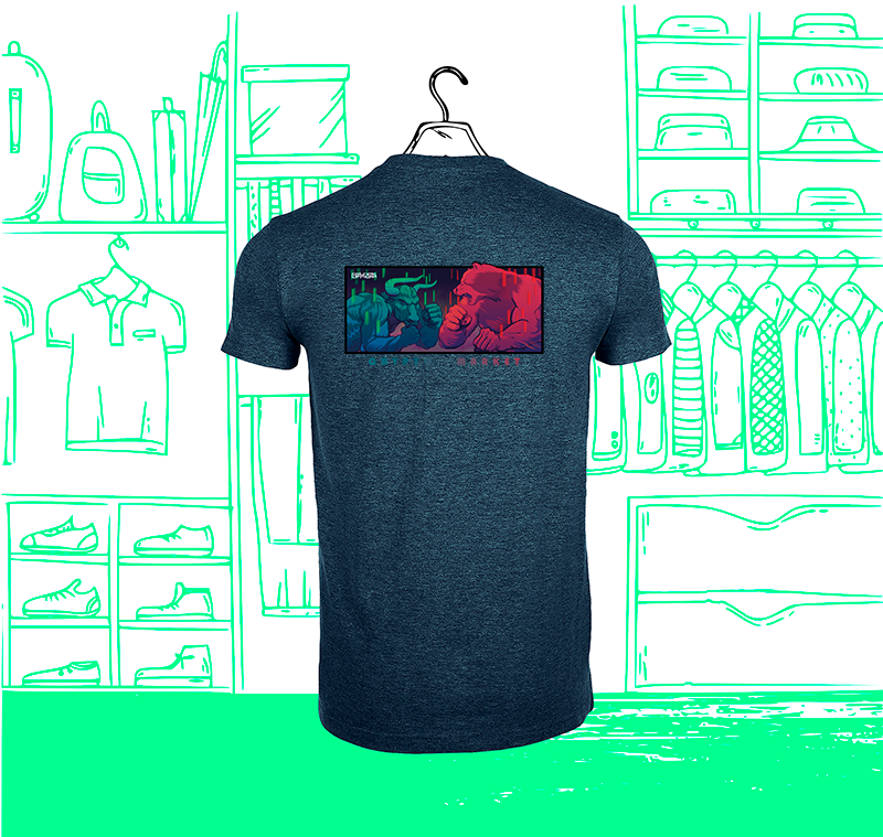 Thumbnail: Men's Round Neck T-shirt FIT Bull vs Bear Visual Back