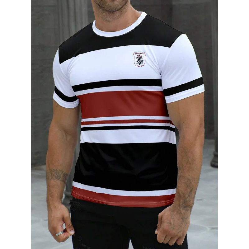 Miniatura: Camiseta masculina de manga curta com estampa listrada, secagem rápida, respir�