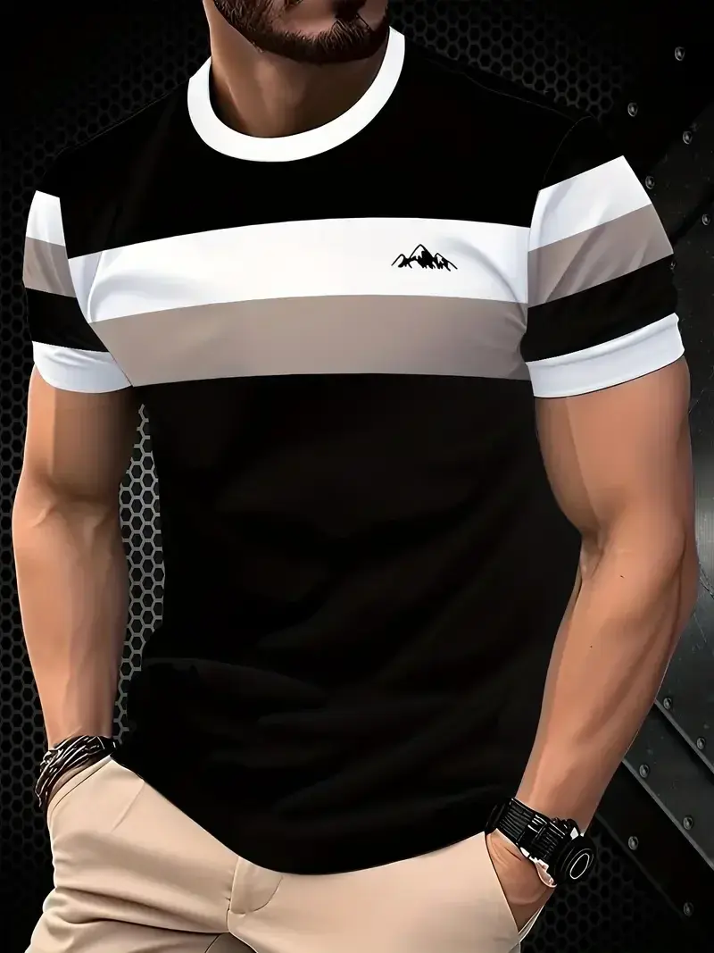 Miniatura: Camiseta masculina clássica de verão: Camiseta de manga curta com gola redonda