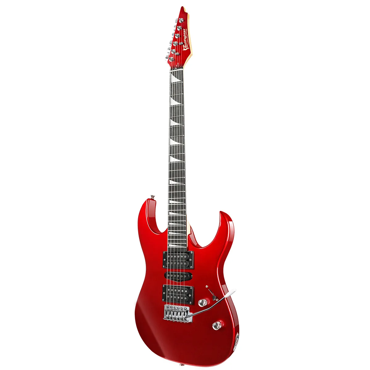 Front view of a metallic red Bullfighter D-150 electric guitar with HSH pickups on a white background.