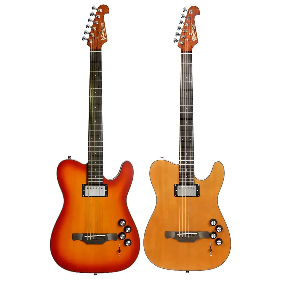 Bullfighter K10 acoustic-electric guitars shown side-by-side in Tobacco Sunburst and Natural finishes.