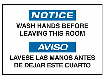 "Notice To Wash Hands Before Leaving This Room" Sign