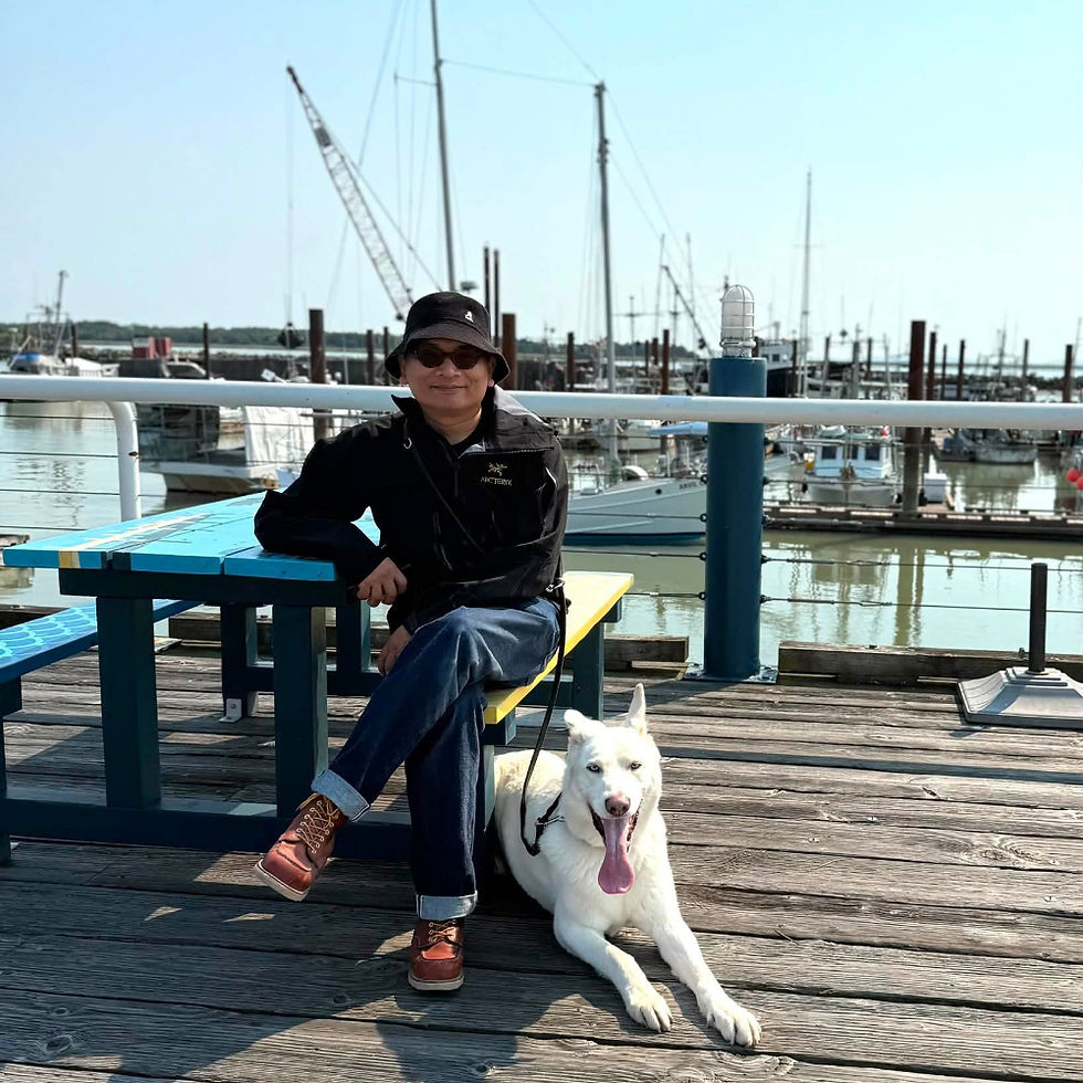 Training a reactive dog to stay calm and hold a down stay in busy Stevenson Richmond BC.
