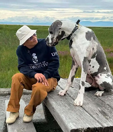 Reactive GreatDane and I working on engagement on a busy trail.