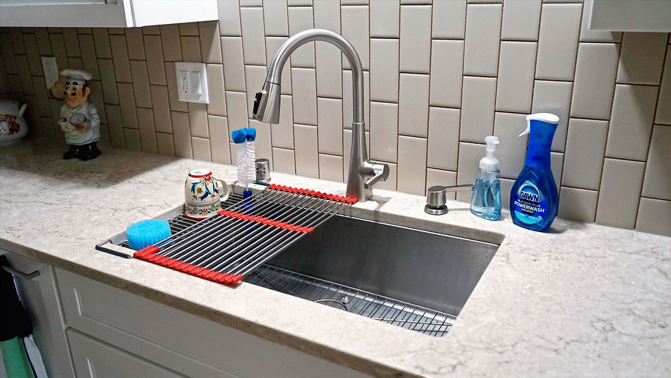 A new sink and faucet in a new kitchen build.