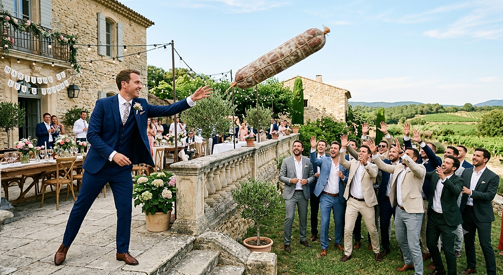 Un mariage original : le lancer de bouquet et le lancer de saucisson pour un moment hilarant