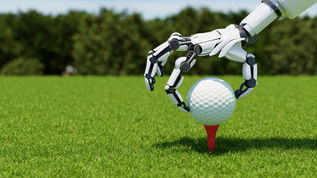Robot deposant une balle de golf sur un tee