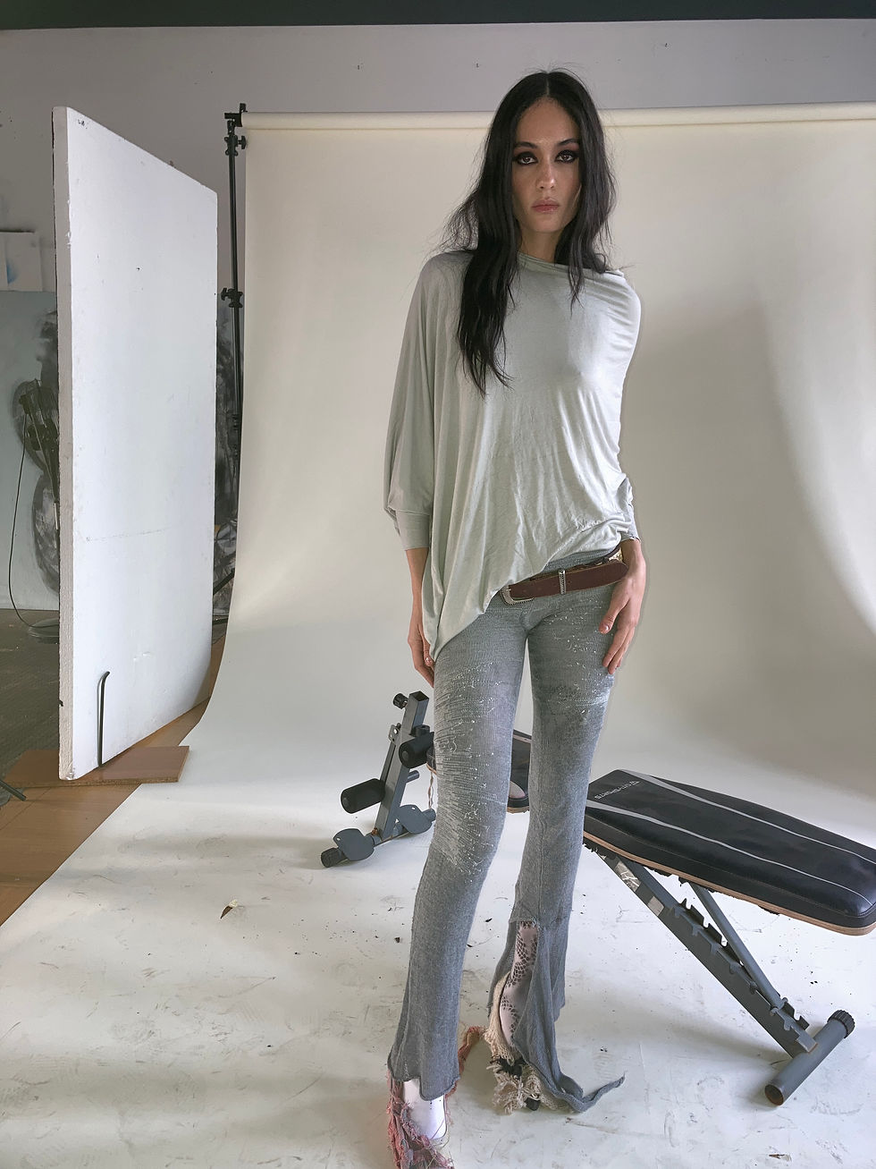 Thumbnail: Grey jersey asymmetrical T-shirt