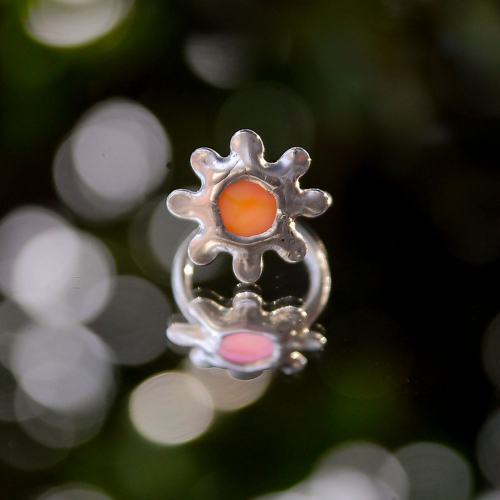 Peach Flower Glass Ring - Size O