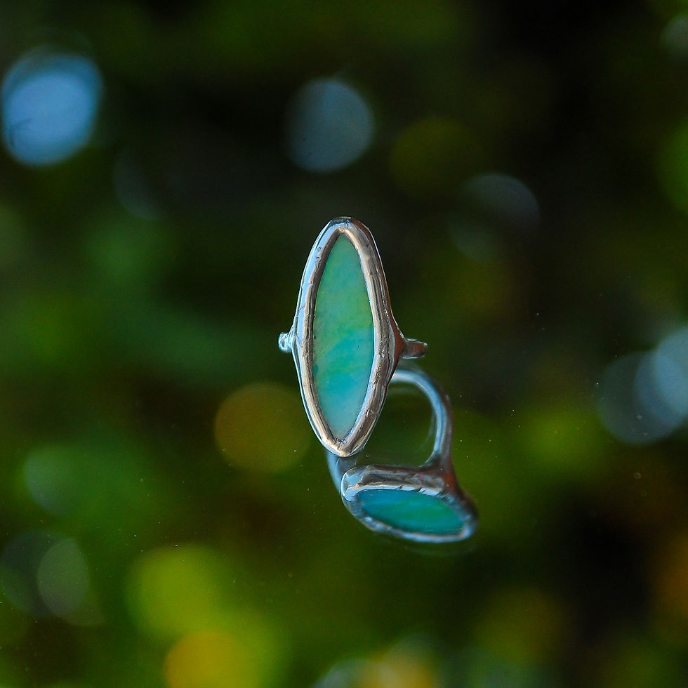 Turquoise Marbled Glass Ring - Size M