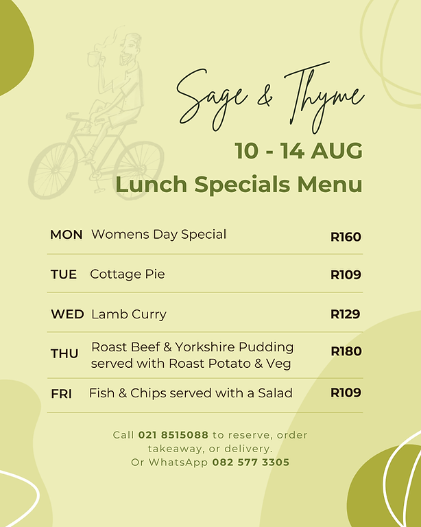 Weekly Specials Menu