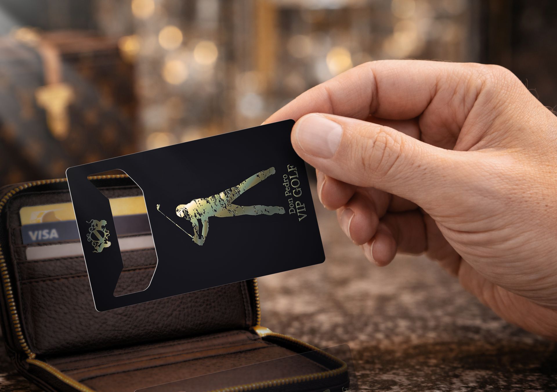 Holdercard promotional phone stand stored in a wallet beside bank cards for convenient everyday carry
