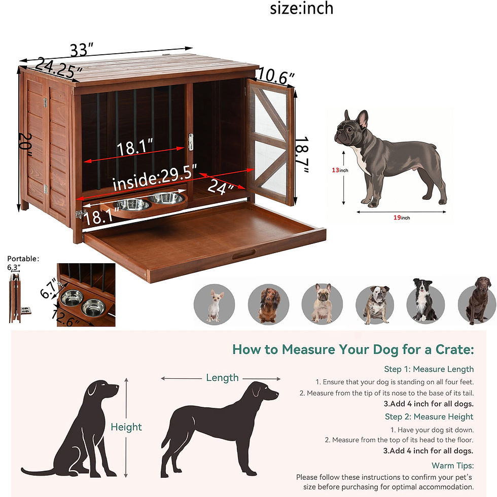 Thumbnail: Solid Wood Foldable Dog Crate 360° Rotating Feeder and Removable Tray