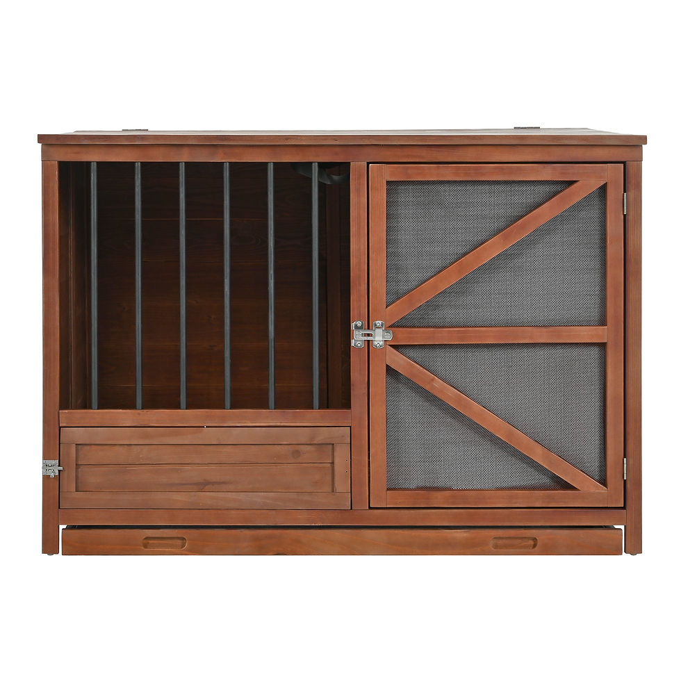 Thumbnail: Solid Wood Foldable Dog Crate 360° Rotating Feeder and Removable Tray