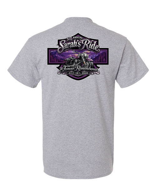 Thumbnail: Sarah’s Ride 2026 Tee – Ride for a Cause. Wear It With Pride.