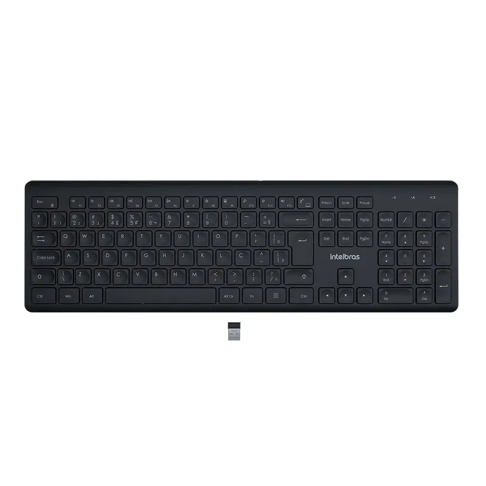 Teclado preto sem fio com receptor USB