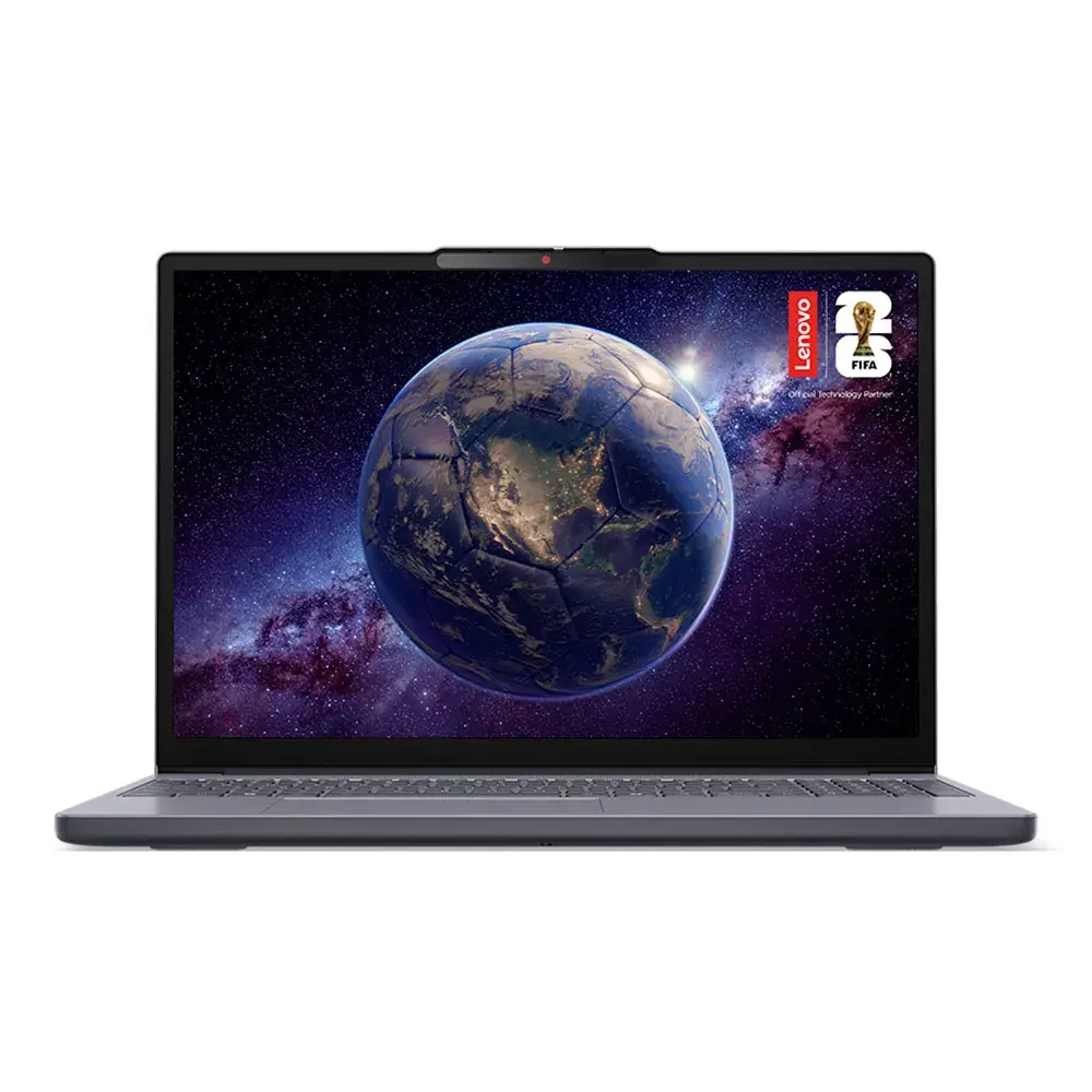 Notebook cinza com tela exibindo a Terra e o cosmos