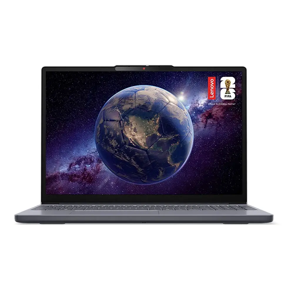 Miniatura: Notebook cinza com tela exibindo a Terra e o cosmos