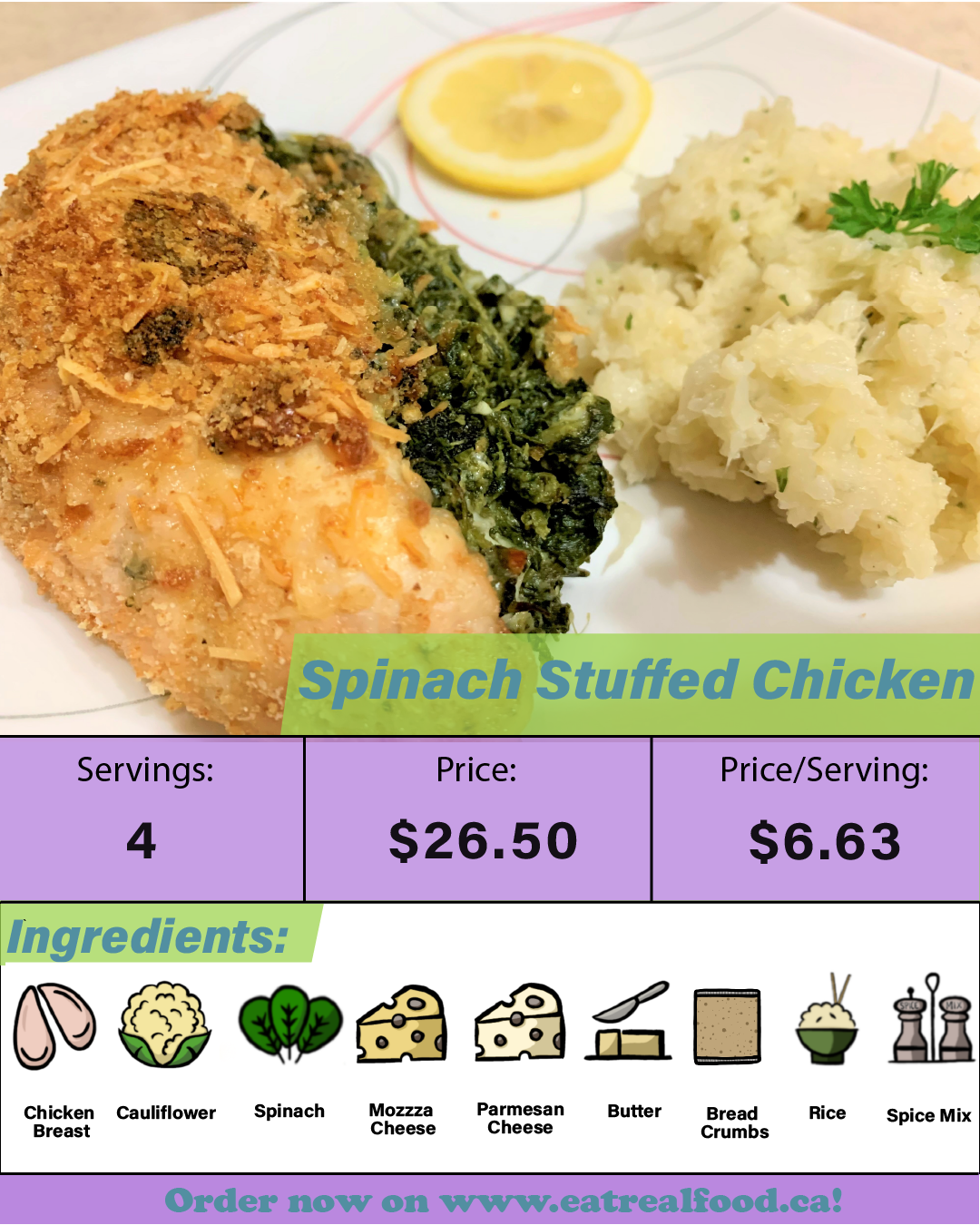 Spinach-Stuffed Chicken - Serves 4