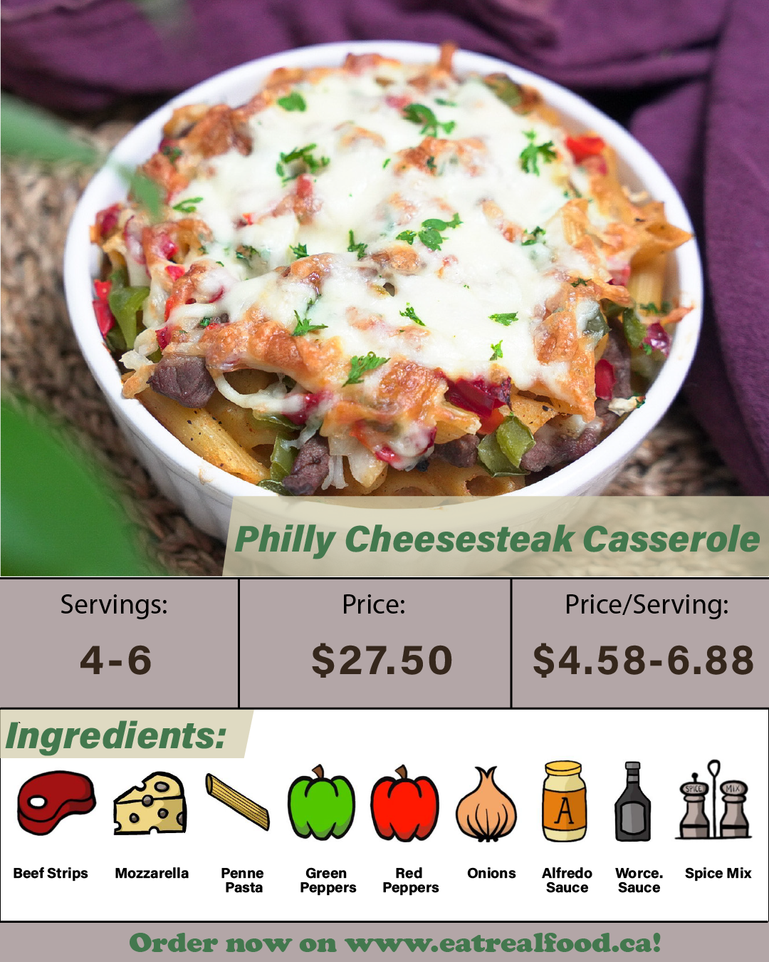 Philly Cheesesteak Casserole - serves 4-6