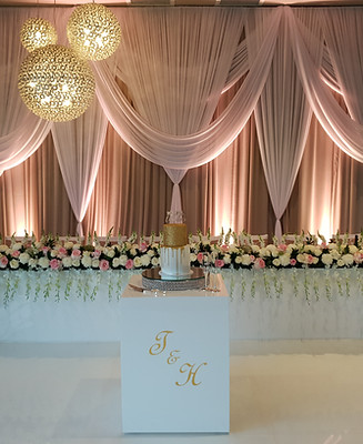 Bridal Table Cake Table Fresh Flowers Draping and chair covers