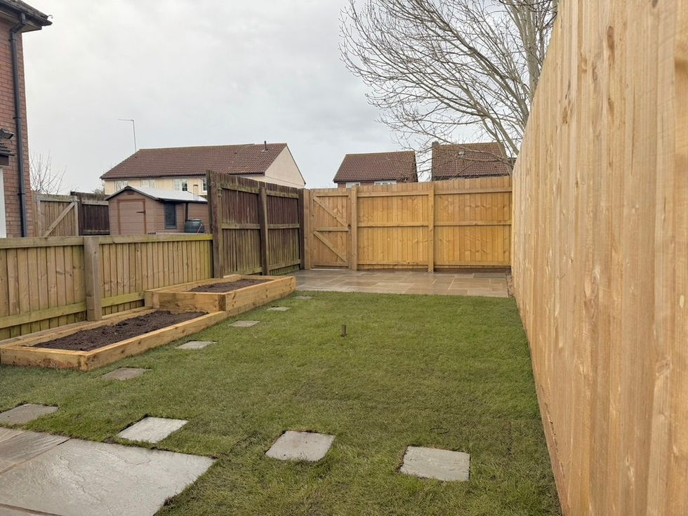 a backyard with a wooden fence and a wooden gate