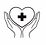 Icon of hands supporting a healing heart representing health and wellness